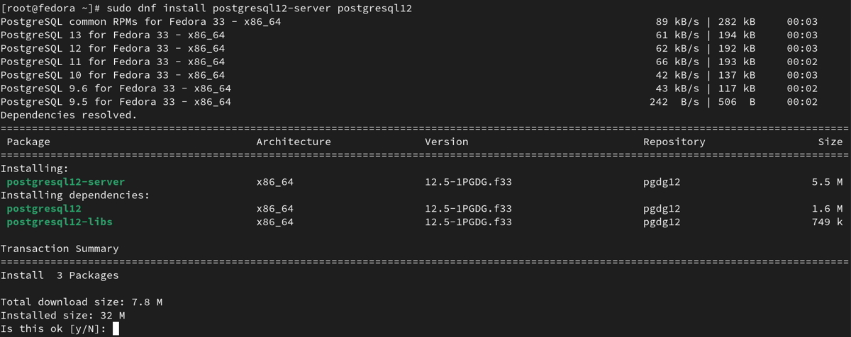 How to Install PostgreSQL 12 on Fedora 33
