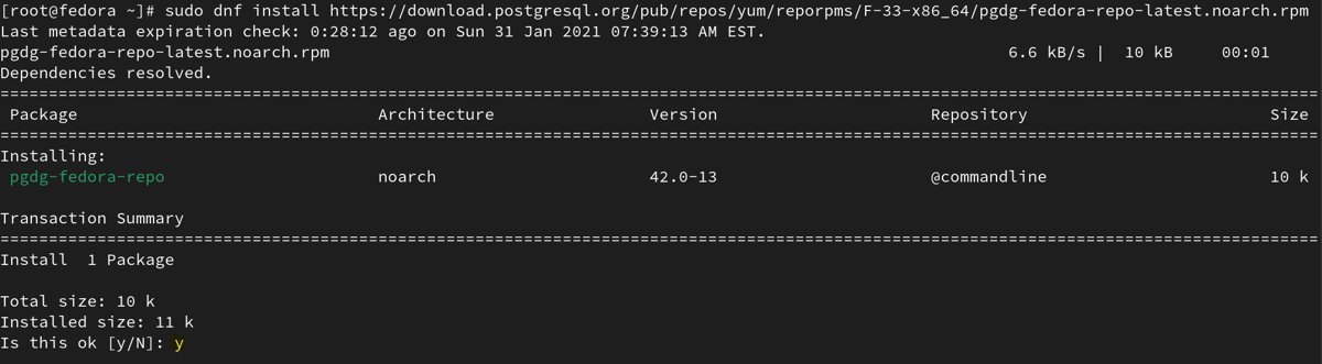 How to Install PostgreSQL 12 on Fedora 33