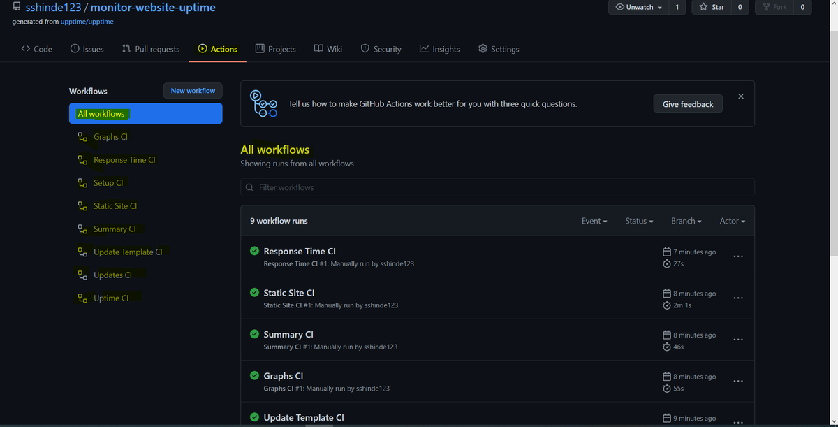 Monitor your Website Uptime and Status using Upptime