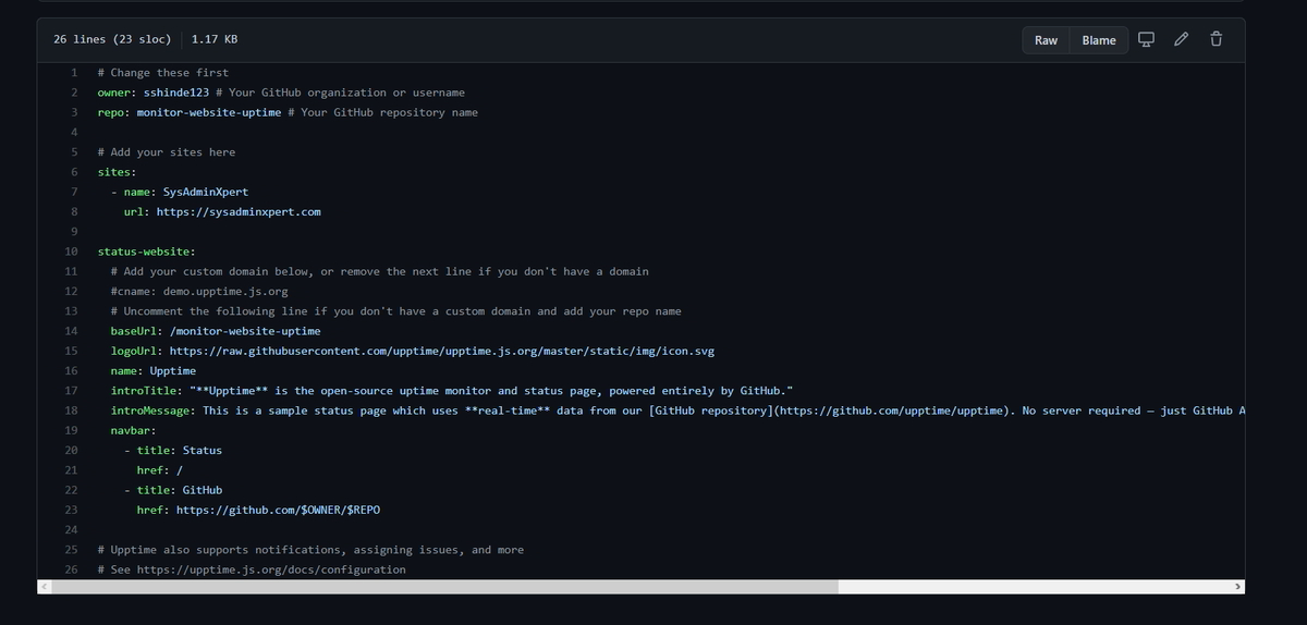 Monitor your Website Uptime and Status using Upptime