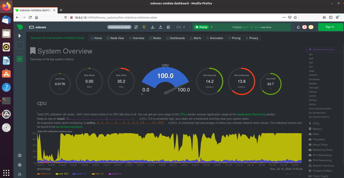 how to monitor Ubuntu performance using Netdata
