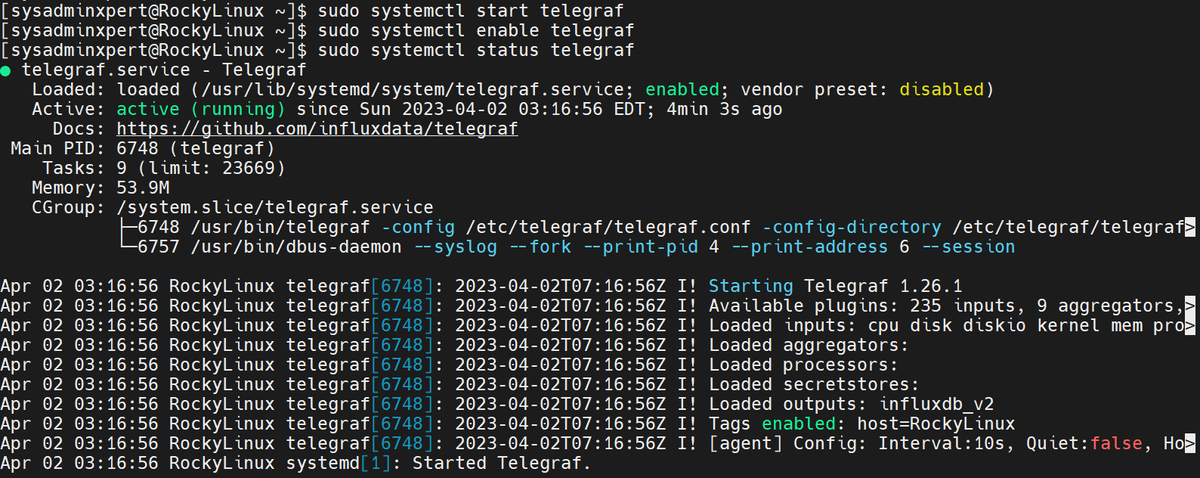 Install InfluxDB and Telegraf on Rocky Linux 8 or AlmaLinux 8