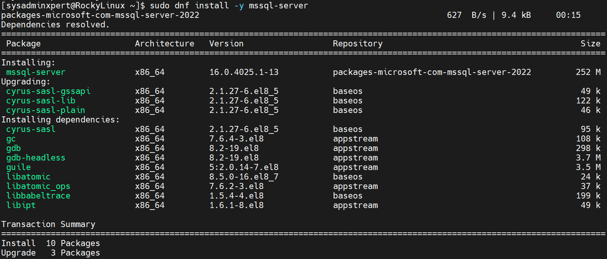 Install Microsoft SQL Server 2022 on Rocky Linux 8 or AlmaLinux 8